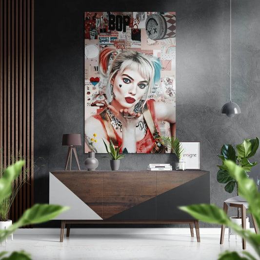 Harley Quinn on brushed aluminium dibond canvas art print