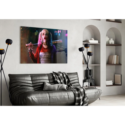 Harley Quinn canvas wall art with bat and pigtails print