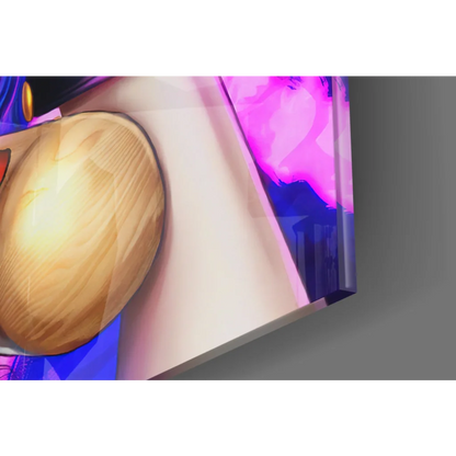 Harley Quinn cosmic baton glossy golden-brown glass wall art print