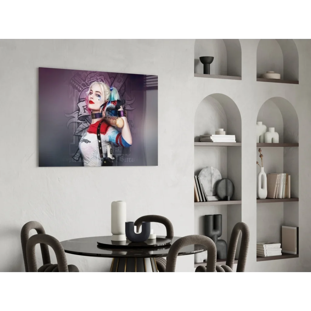 Vibrant Harley Quinn canvas wall art print in iconic costume