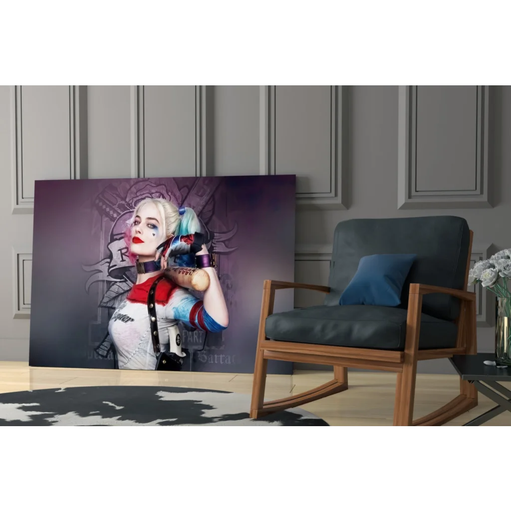 Harley Quinn vibrant wall art canvas print in red white blue outfit