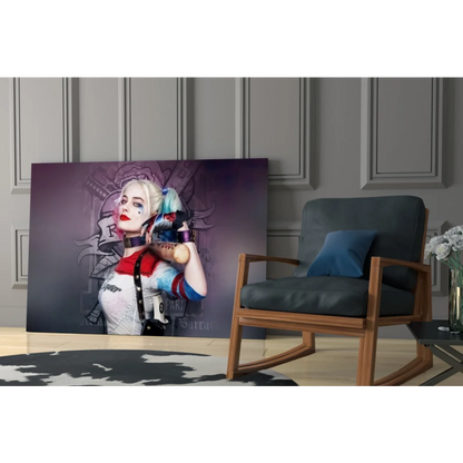 Harley Quinn vibrant wall art canvas print in red white blue outfit
