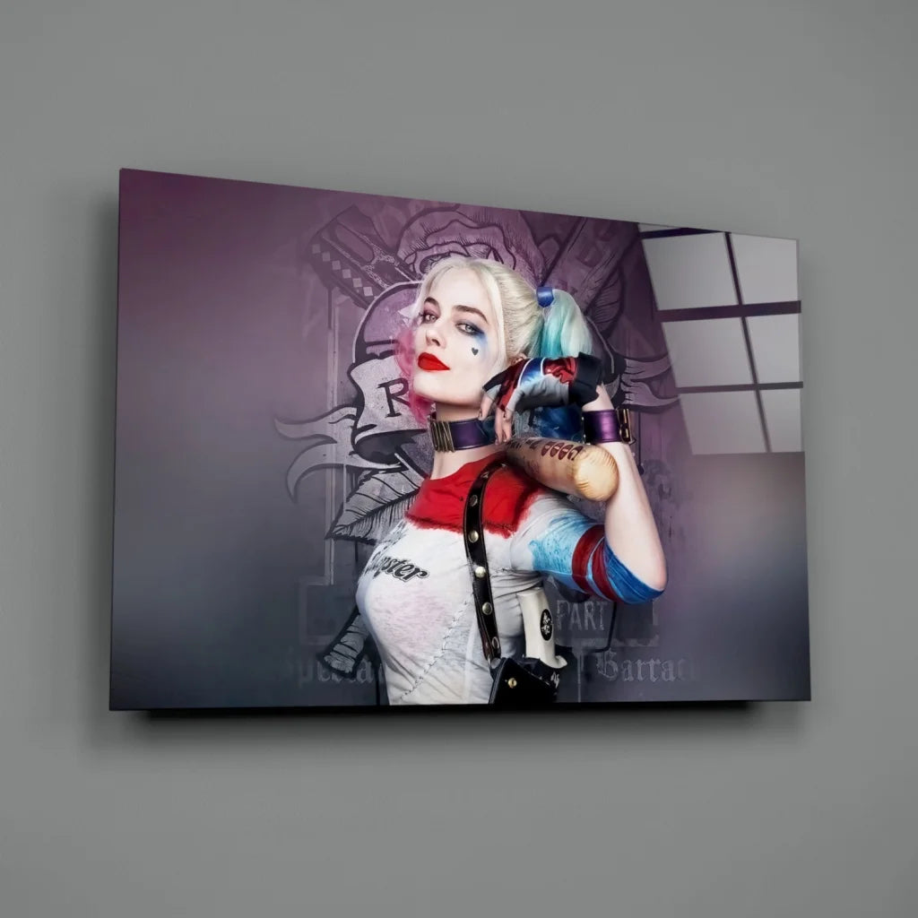 Vibrant Harley Quinn canvas wall art print in iconic costume
