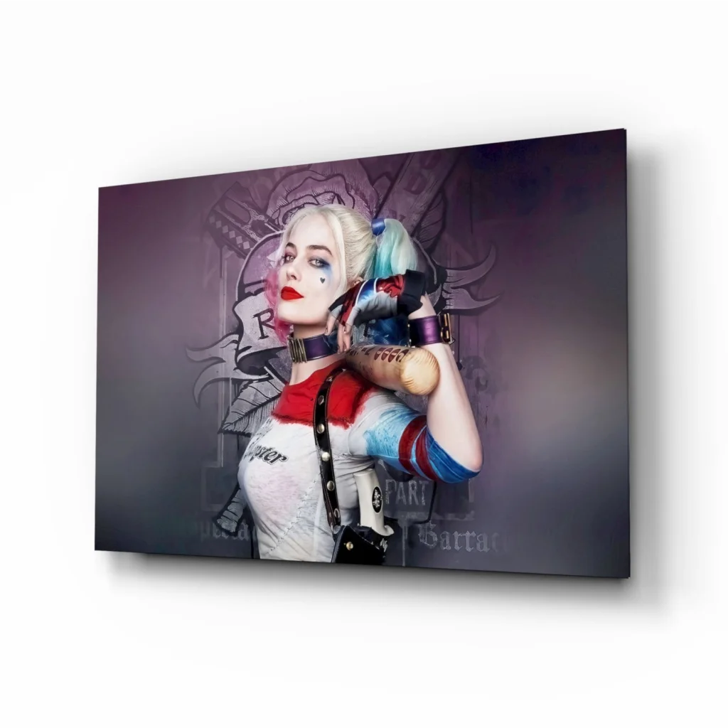 Vibrant Harley Quinn canvas wall art print in iconic costume