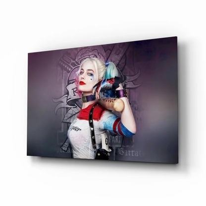 Vibrant Harley Quinn canvas wall art print in iconic costume