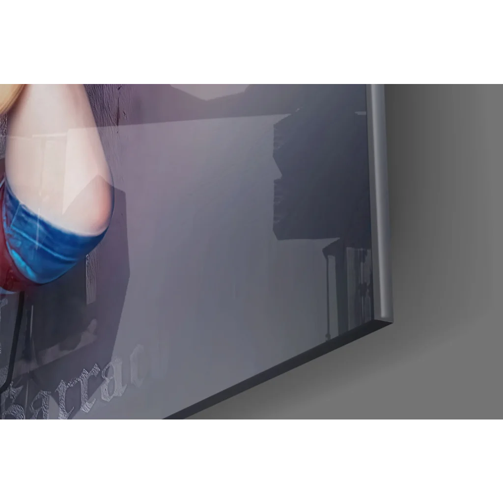 Framed Wonder Woman glass wall art in sleek silver frame