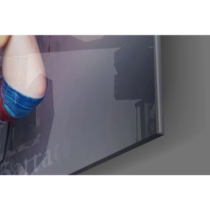 Framed Wonder Woman glass wall art in sleek silver frame