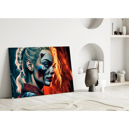 Harley Quinn Split Face Glass Wall Art Canvas Print | Modern Wall Art Decor | vintageantiquesgifts.com