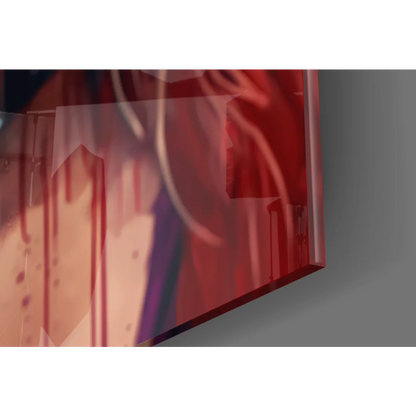 Vibrant red Harley Quinn splatter paint wall art canvas with purple hints