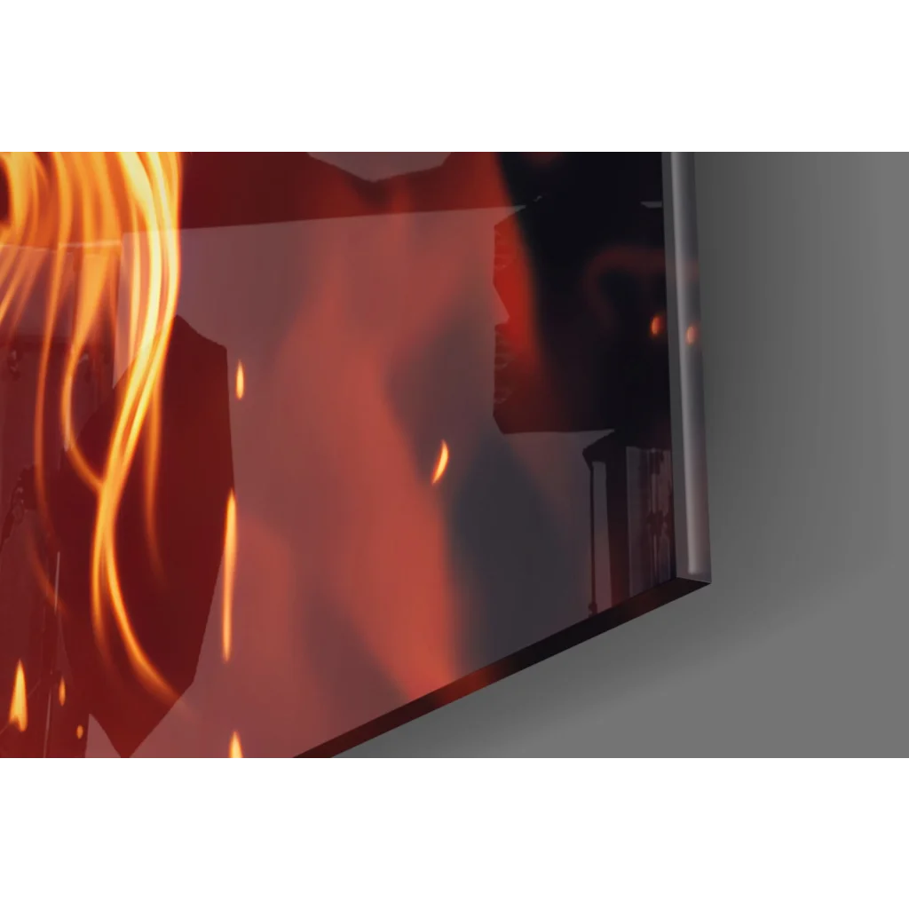 Harley Quinn fiery anime split face glass wall art print