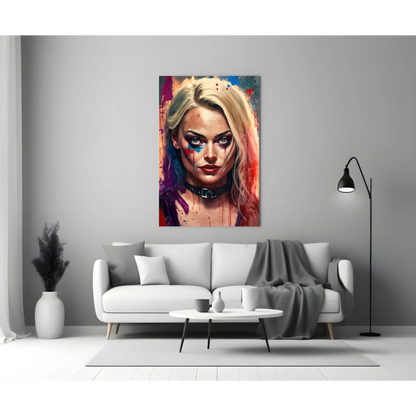 Harley Quinn splatter paint canvas wall art with blonde woman