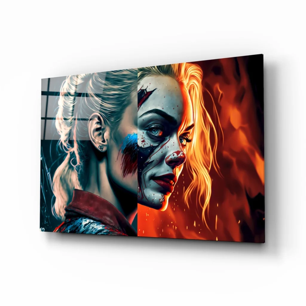 Harley Quinn Split Face Glass Wall Art Canvas Print | Insigneart USA | vintageantiquesgifts.com