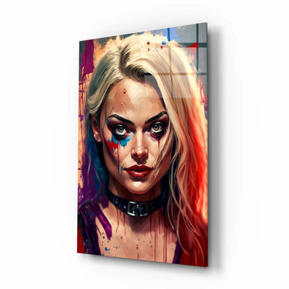 Vibrant Harley Quinn splatter paint wall art canvas portrait