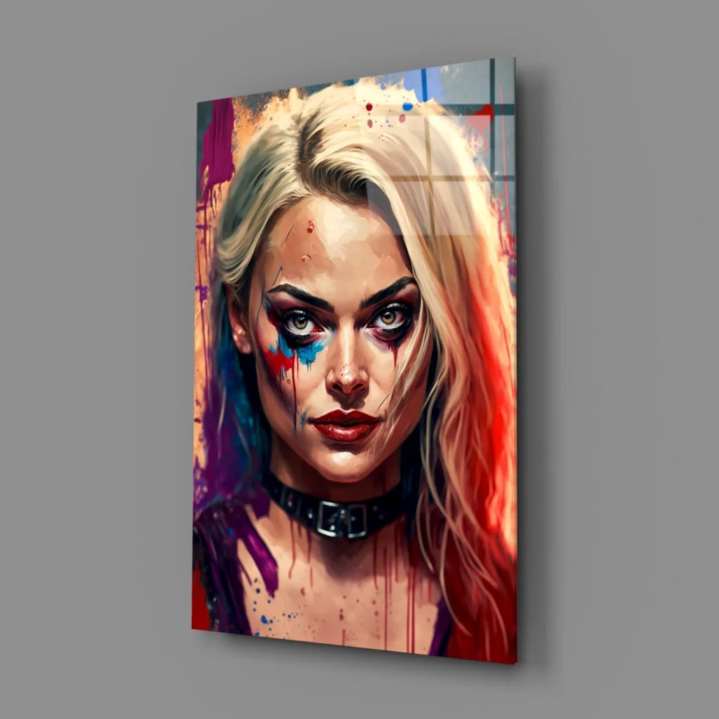 Harley Quinn splatter paint wall art portrait with blonde hair