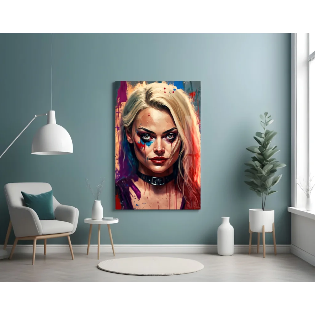 Vibrant Harley Quinn abstract portrait wall art on canvas