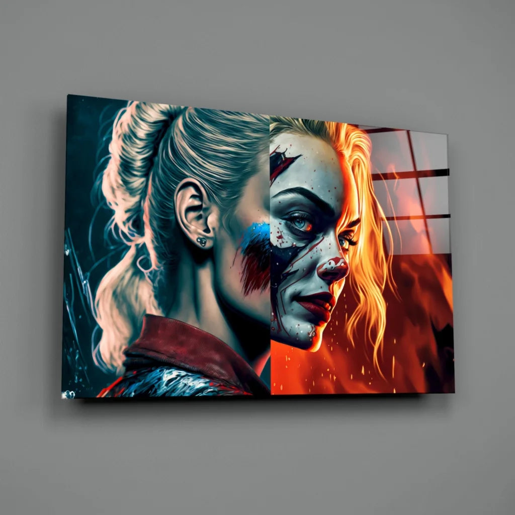 Harley Quinn Split Face Glass Wall Art Canvas Print | Glass Wall Art Print | vintageantiquesgifts.com