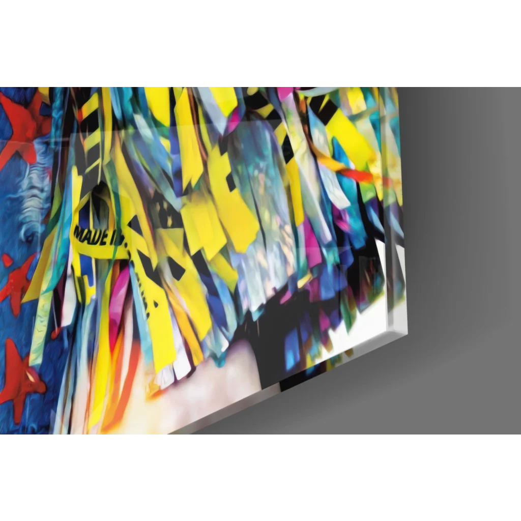 Harley Quinn vibrant wall art canvas print with bold stripes, mallet, pigtails