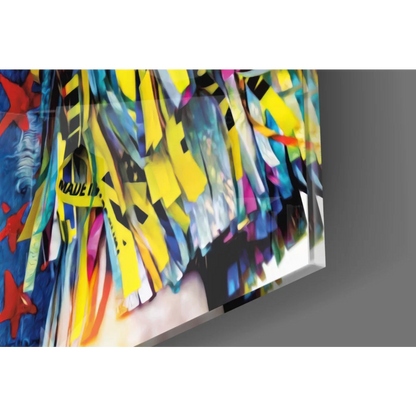 Harley Quinn vibrant wall art canvas print with bold stripes, mallet, pigtails