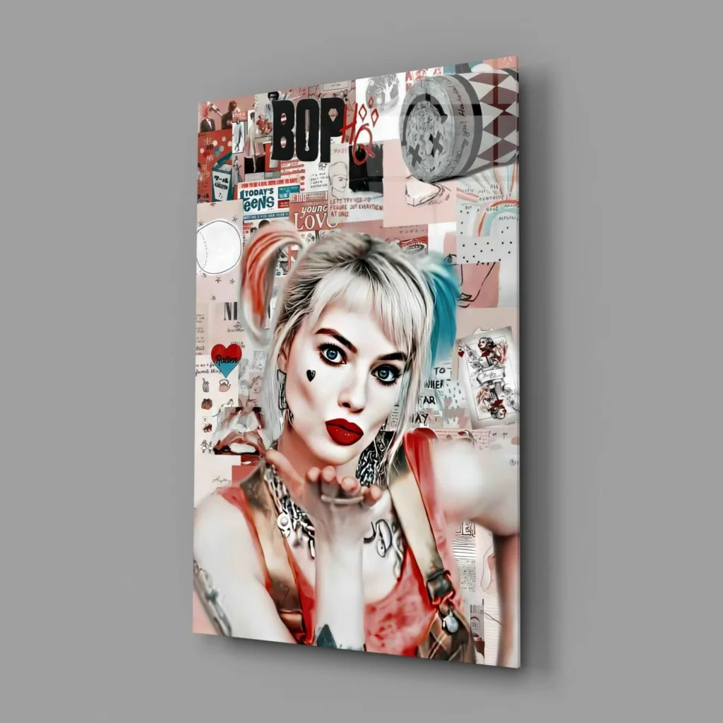 Harley Quinn Pop Art Canvas Wall Art Print | Glass Wall Art Print | vintageantiquesgifts.com
