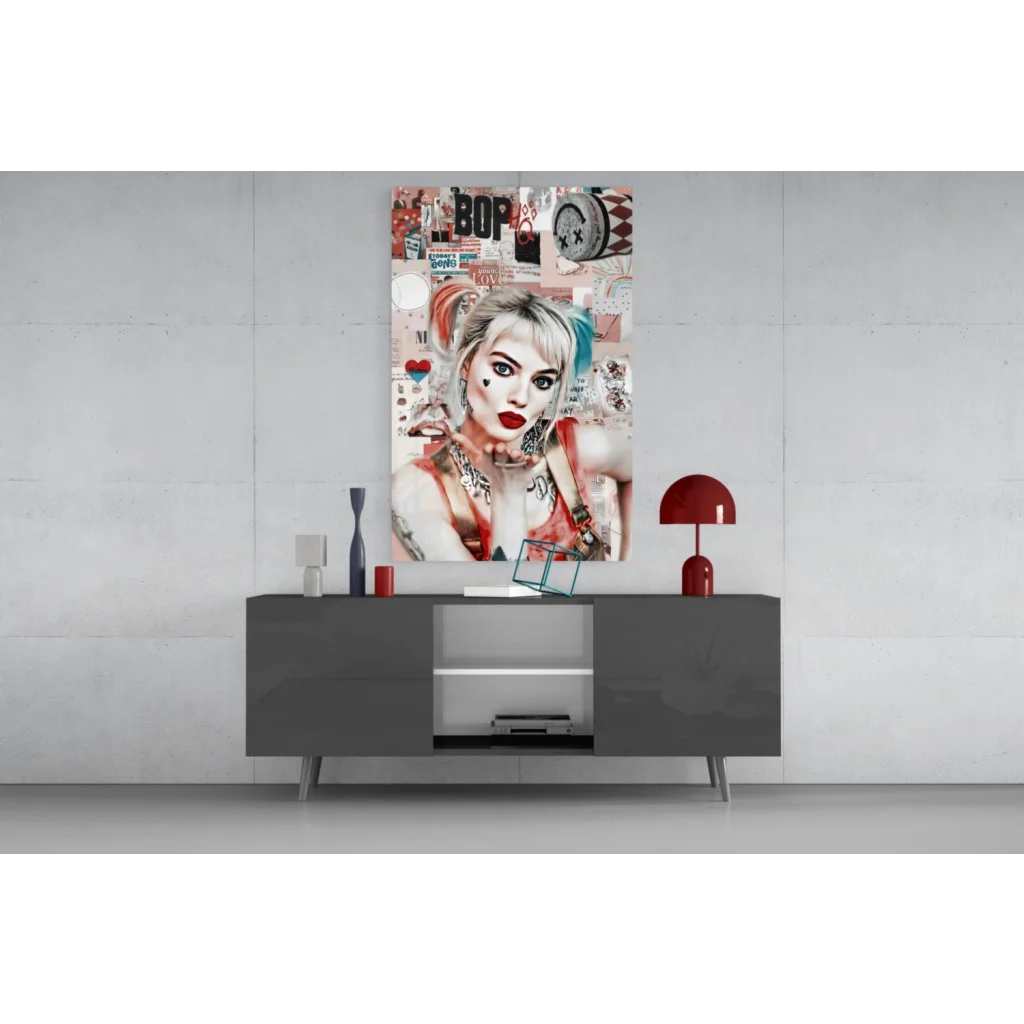 Harley Quinn pop art canvas wall art print with vibrant collage