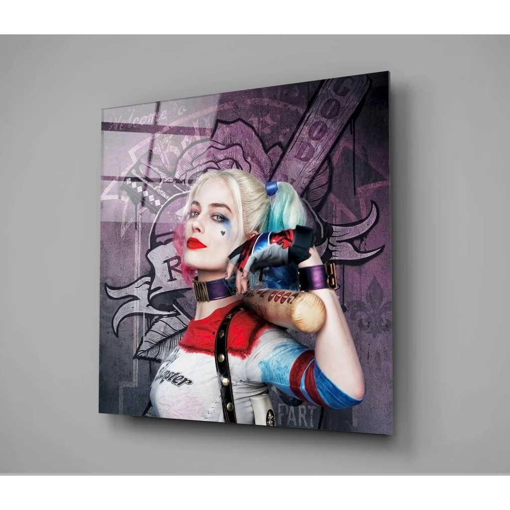 Harley Quinn Glass Wall Art Canvas Print for Your Space | Glass Wall Art Print | vintageantiquesgifts.com
