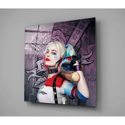 Harley Quinn Glass Wall Art Canvas Print for Your Space | Glass Wall Art Print | vintageantiquesgifts.com