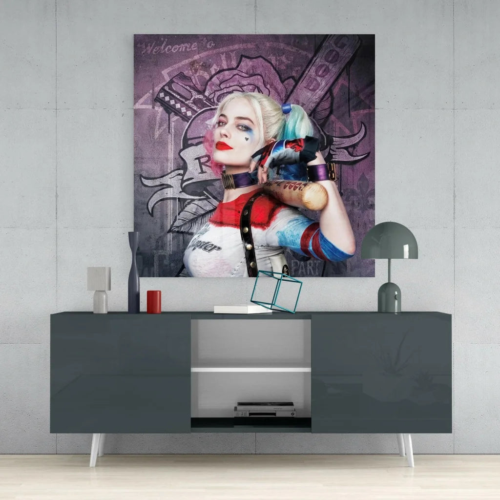 Harley Quinn Glass Wall Art Canvas Print for Your Space | Contemporary Home Wall Art | vintageantiquesgifts.com