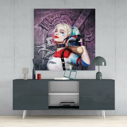 Harley Quinn Glass Wall Art Canvas Print for Your Space | Contemporary Home Wall Art | vintageantiquesgifts.com
