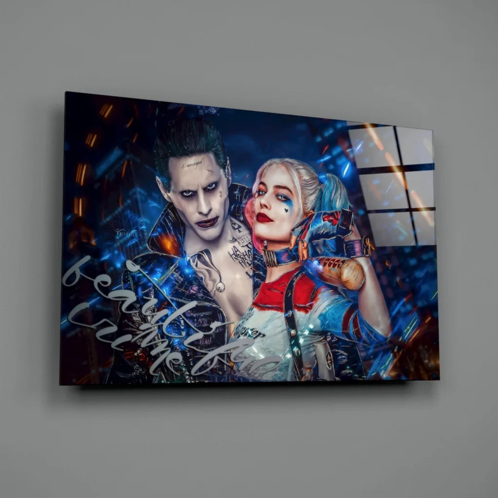 Joker and Harley Quinn glass wall art canvas print