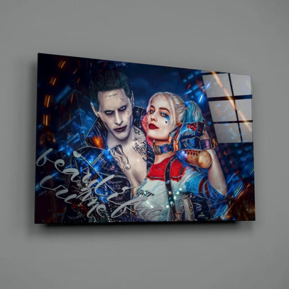 Joker and Harley Quinn glass wall art canvas print