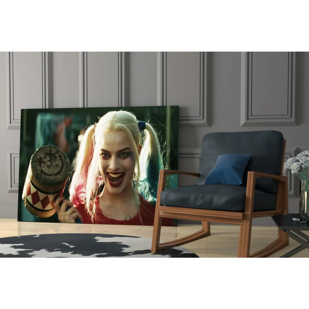 Vibrant Harley Quinn Mallet glass wall art canvas print