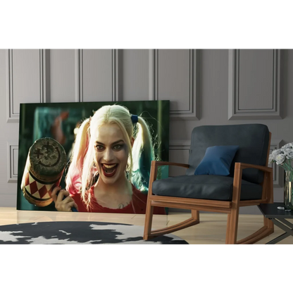 Vibrant Harley Quinn Mallet glass wall art canvas print