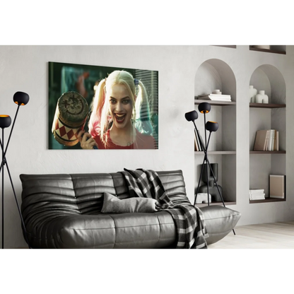 Harley Quinn mallet glass wall art canvas print on wall