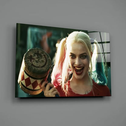Harley Quinn mallet on vibrant glass wall art canvas print