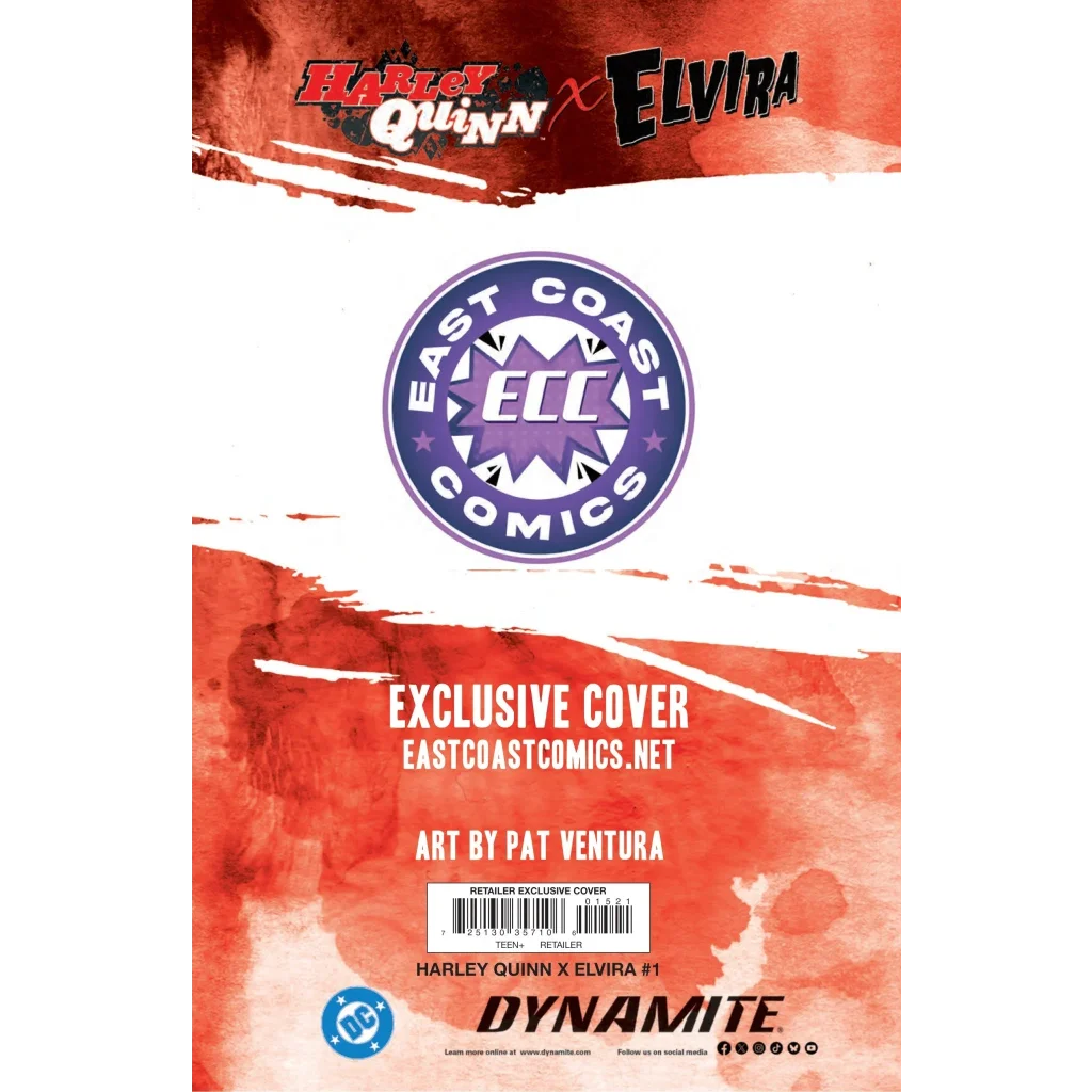 Harley Quinn Meets Elvira comic cover by Mark Spears with purple starburst logo