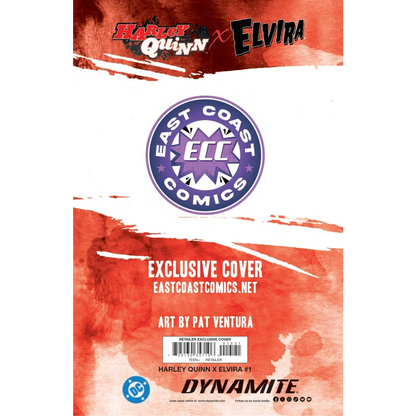 Harley Quinn Meets Elvira comic cover by Mark Spears with purple starburst logo