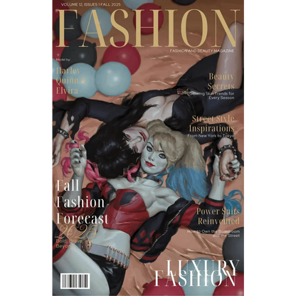 Harley Quinn meets Elvira comic cover with bold red black costumes