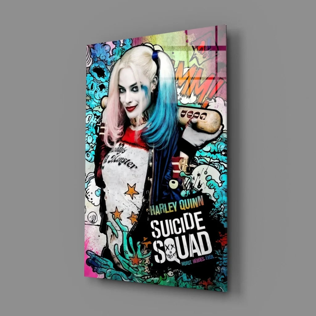 Vibrant Harley Quinn graffiti canvas wall art with iconic two-tone hair