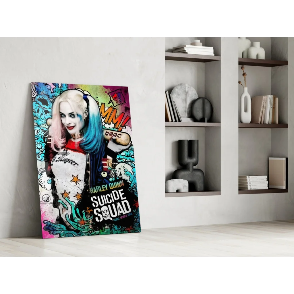 Vibrant Harley Quinn Suicide Squad graffiti canvas wall art