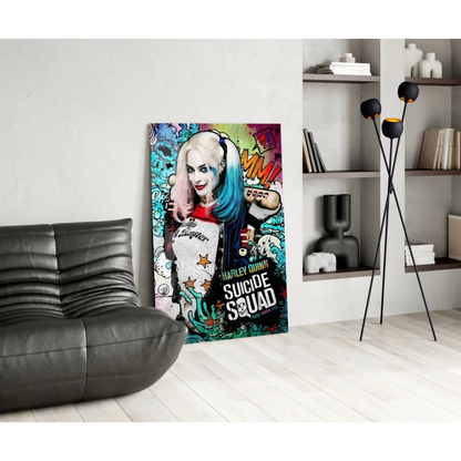 Vibrant Harley Quinn Suicide Squad graffiti wall art canvas print