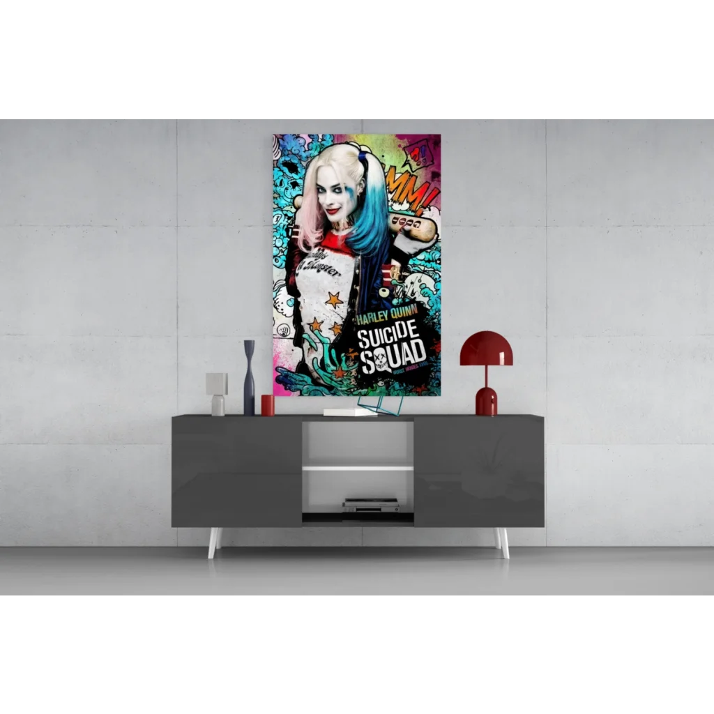 Vibrant Harley Quinn Suicide Squad graffiti wall art canvas poster