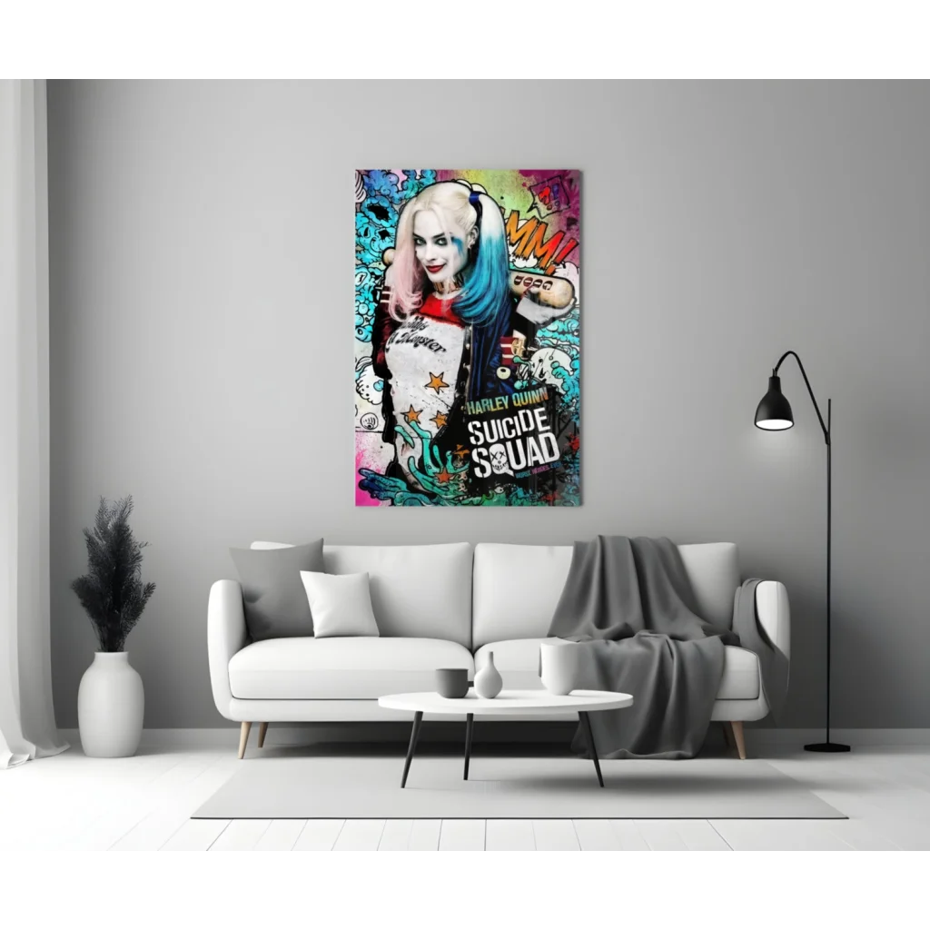 Vibrant Harley Quinn Suicide Squad graffiti canvas wall art print