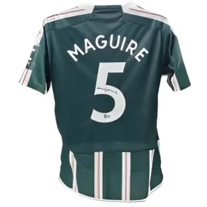 Dark green and white striped Harry Maguire signed Manchester United away jersey with number 5