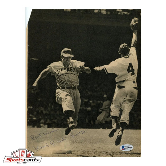 Harry P-Nuts Lowrey signed magazine photo with white blue baseball cap