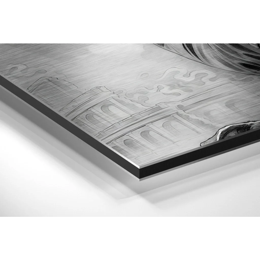 Glass Wall Art Silver brushed aluminium dibond frame with etched design