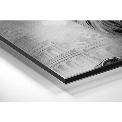 Silver brushed aluminium dibond frame with etched design