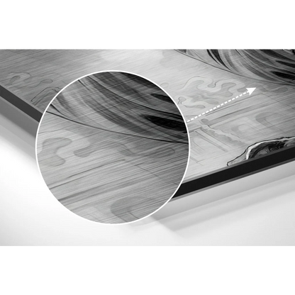 Glossy wooden laptop with black edges on Hateful Eight brushed aluminium dibond print