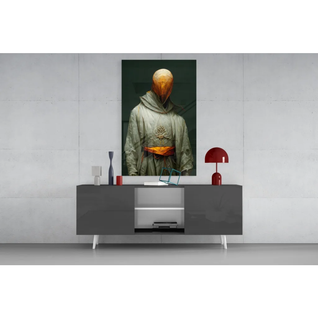 Mysterious hooded figure in glass wall art canvas print
