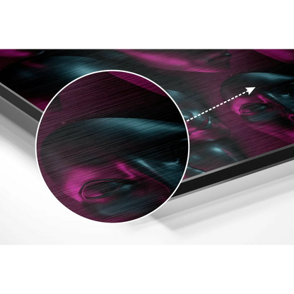 Sleek vibrant magenta teal portrait on brushed aluminium dibond print