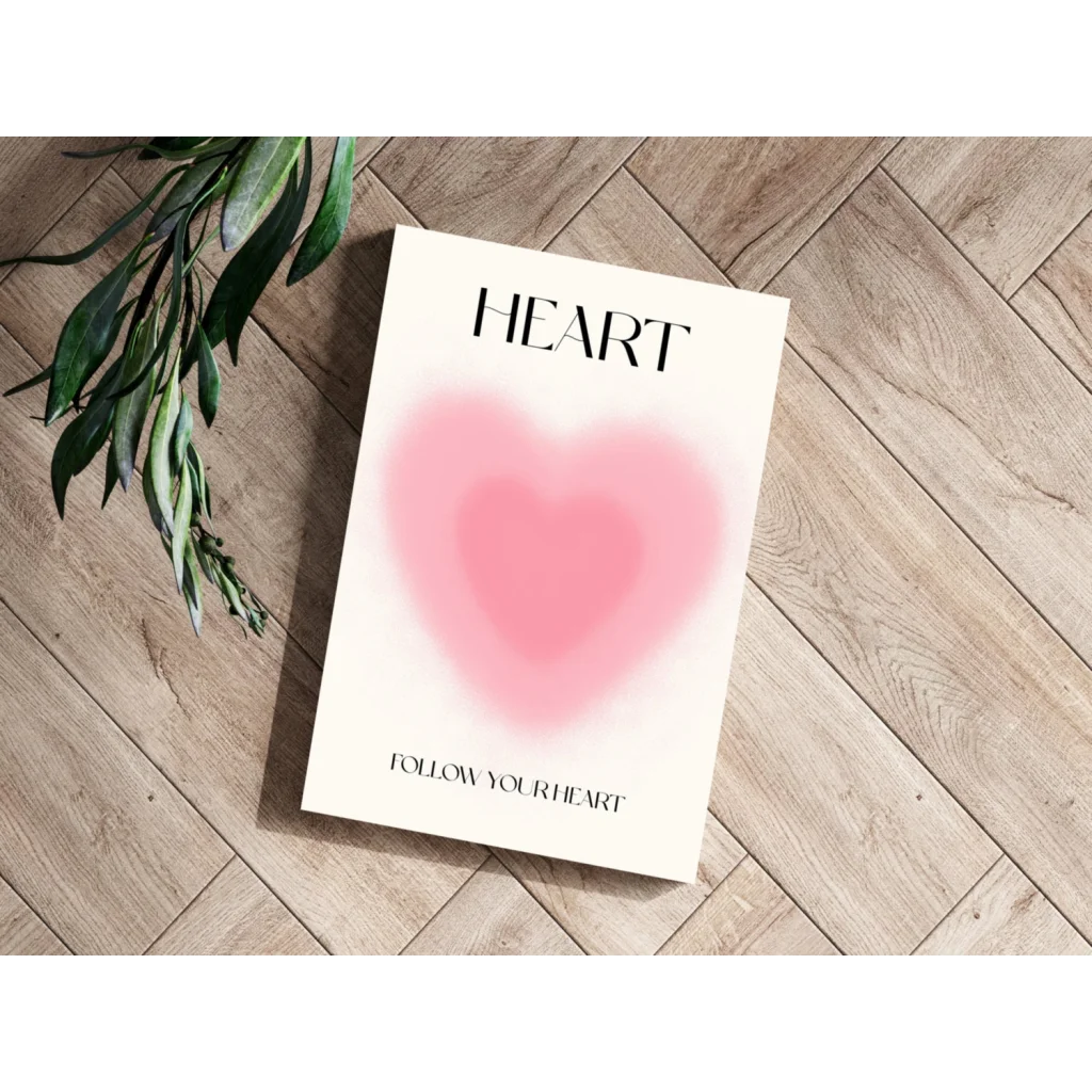 Minimalist white Follow Your Heart book cover on Insigne aluminum print